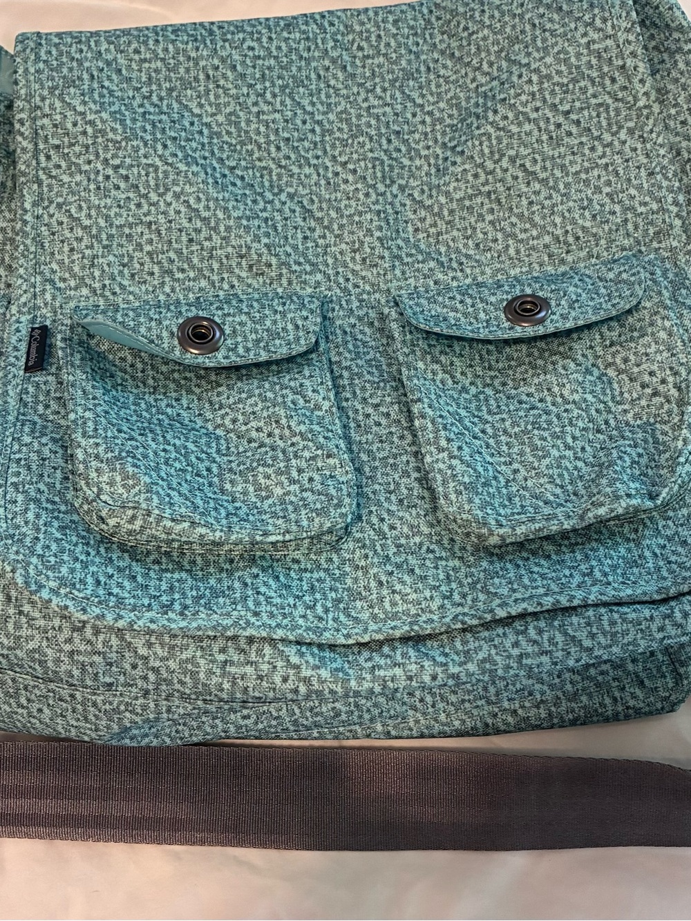Columbia Teal Green Patterned Crossbody Bag with Front Flap Pockets